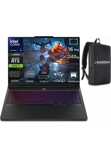 Legion Pro 7 16IAX10H Ultra 9 275HX 83F5004QTR-K12 48GB 1tb+1tb RTX5070TI 12GB W11HOME 16" 240Hz Wqxga Gaming Laptop