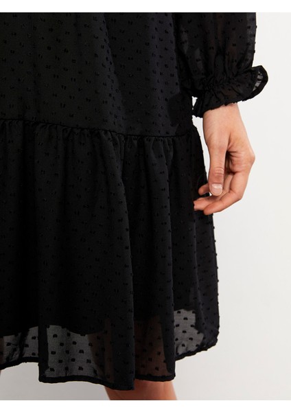 Yeni Sezon Dik Yaka Kendinden Desenli Uzun Kollu Saten Elbise fırsatları