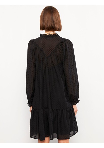 Yeni Sezon Dik Yaka Kendinden Desenli Uzun Kollu Saten Elbise indirimleri