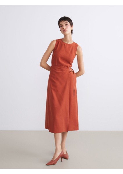 Yeni Sezon Bisiklet Yaka Kemerli Elbise