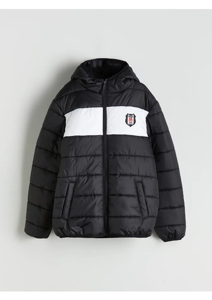 Lcw Kids Siyah Kapüşonlu Beşiktaş Baskılı Erkek Çocuk Şişme Mont fırsatları