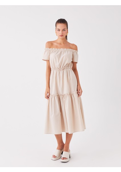 Yeni Sezon Kayık Yaka Düz Kısa Kollu Elbise fiyatları