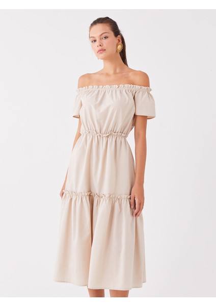 Yeni Sezon Kayık Yaka Düz Kısa Kollu Elbise modelleri