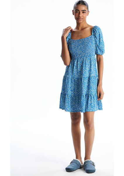 Yeni Sezon Kayık Yaka Çiçekli Kadın Elbise