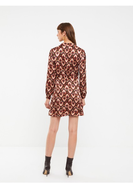 Yeni Sezon Gömlek Yaka Desenli Uzun Kollu Saten Elbise indirimleri