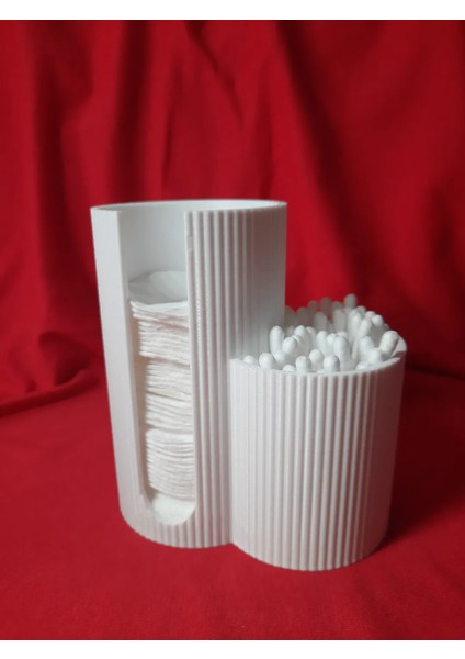 3D Baskı Ikili Banyo Organizeri – Pamuk Ped & Kulak Çubuğu Düzenleyici (Beyaz)