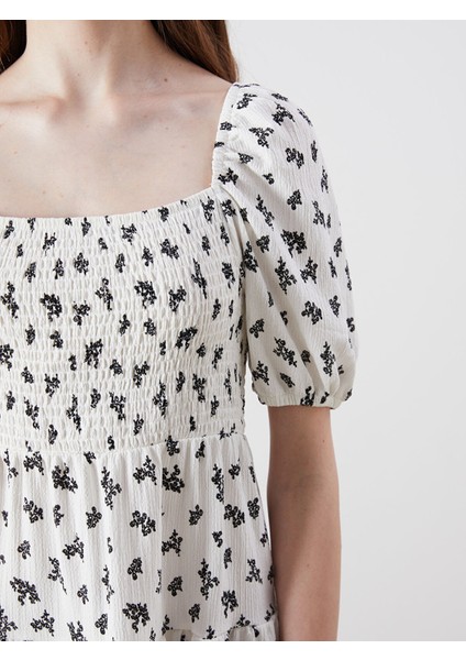 Yeni Sezon Kare Yaka Balon Kollu Katkat Mini Elbise modelleri