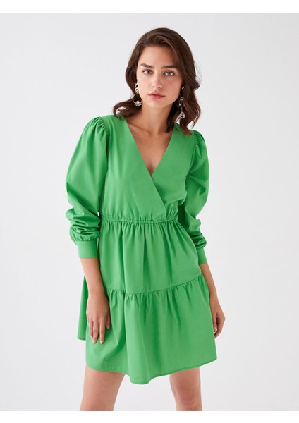 Yeni Sezon Kruvaze Yaka Düz Uzun Kollu Poplin Elbise modelleri