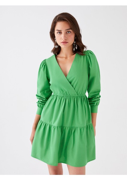 Yeni Sezon Kruvaze Yaka Düz Uzun Kollu Poplin Elbise fırsatları