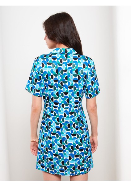 Yeni Sezon Gömlek Yaka Desenli Kısa Kollu Saten Elbise indirimleri