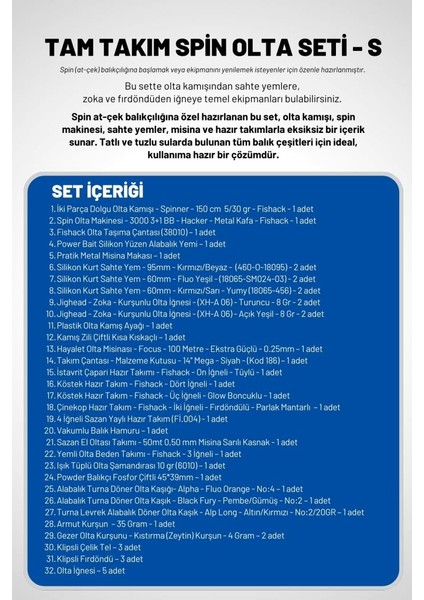 Tam Takım Spin Olta Seti - 150CM Kamış 5-30GR / 3000'LIK 3+1bb Makine - S - At-Çek Olta Takımı fiyatları