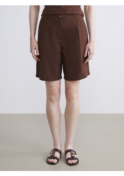 Yeni Sezon Loose Fit Keten Karışımlı Kadın Pileli Şort fiyatları