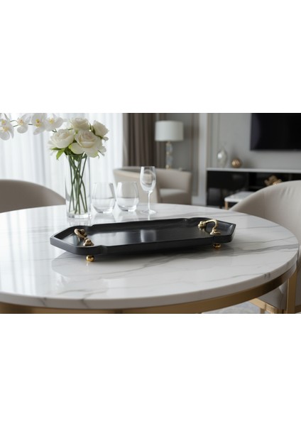 Dekoratif Tabak Siyah Mermer Doğal Taş Bronz