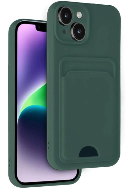 iPhone 14 Kılıf Kelvin Kartvizitli Silikon - Koyu Yeşil