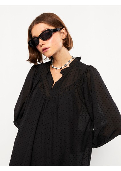 Yeni Sezon Dik Yaka Kendinden Desenli Uzun Kollu Saten Elbise modelleri