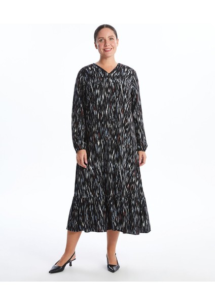 Yeni Sezon V Yaka Desenli Elbise