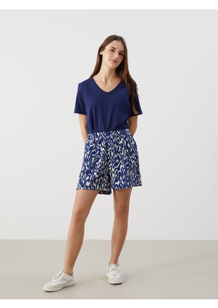 Yeni Sezon Beli Lastikli Desenli Kadın Şort
