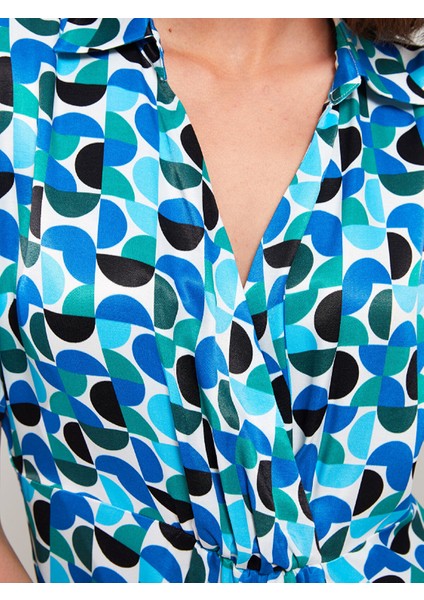 Yeni Sezon Gömlek Yaka Desenli Kısa Kollu Saten Elbise fırsatları