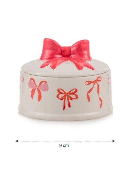 Kırmızı Fiyonk Baskılı Seramik Saklama Kabı 9 cm fırsatları