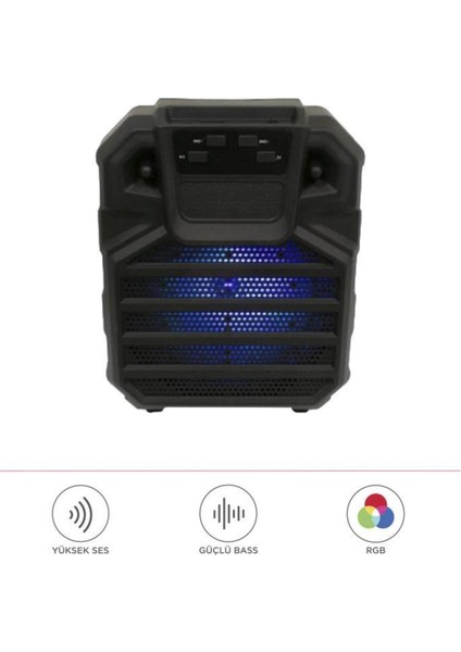 1397 Siyah 6,5 Inc Rgb Ledli Taşınabilir Bluetooth Hoparlör Parti Speaker