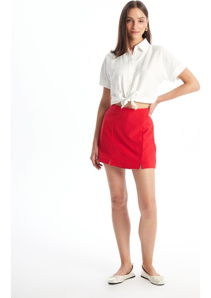 Yeni Sezon Kadın Beli Fermuarlı Düz Şortlu Etek fiyatları