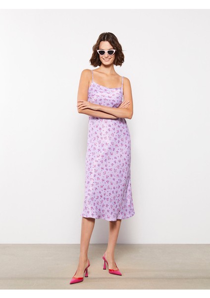 Yeni Sezon Kare Yaka Çiçekli Askılı Saten Elbise fiyatları