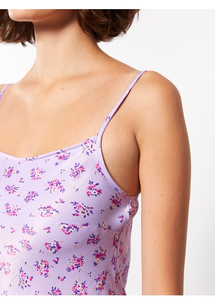 Yeni Sezon Kare Yaka Çiçekli Askılı Saten Elbise fırsatları