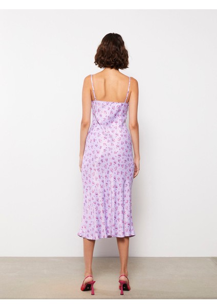 Yeni Sezon Kare Yaka Çiçekli Askılı Saten Elbise indirimleri