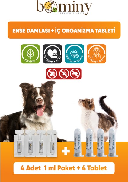 Iç Dış Köpek ve Kedi Bitkisel Damla Parazit(4 Dış Damla+4 Iç Organizma Tableti) fiyatları