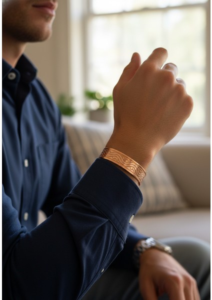 El Işçiliği Kabartma Desenli Saf Bakır Bileklik ; Enerji Dengeleyici Gelen Eksel Şifa Niyetine ; Kadın ve Erkek Için Uygun , Esnek Yapısı Ile Ayarlanabilir Bileklik Genişlik 15 Mm. modelleri
