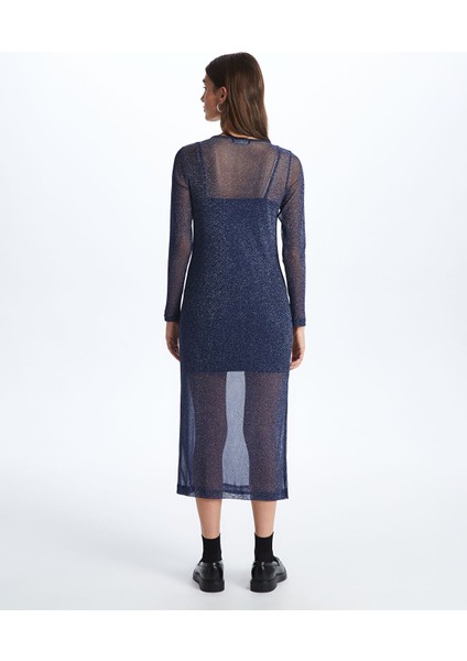 Yeni Sezon Bisiklet Yaka Parlak Görünümlü Uzun Kollu Elbise fırsatları