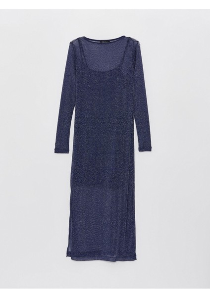 Yeni Sezon Bisiklet Yaka Parlak Görünümlü Uzun Kollu Elbise indirimleri