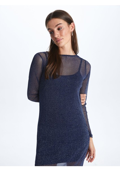Yeni Sezon Bisiklet Yaka Parlak Görünümlü Uzun Kollu Elbise fiyatları
