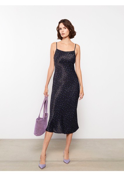 Yeni Sezon Kare Yaka Çiçekli Askılı Saten Elbise fiyatları