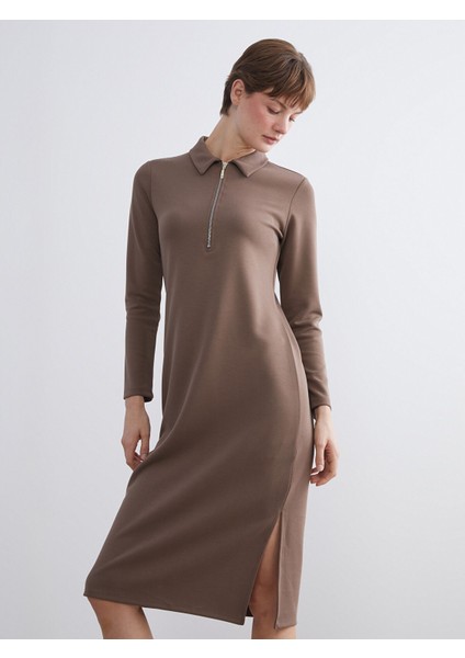 Yeni Sezon Büyük Beden Polo Yaka Yırtmaçlı Elbise fırsatları