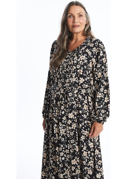 Yeni Sezon Bisiklet Yaka Çiçekli Uzun Kollu Elbise fiyatları