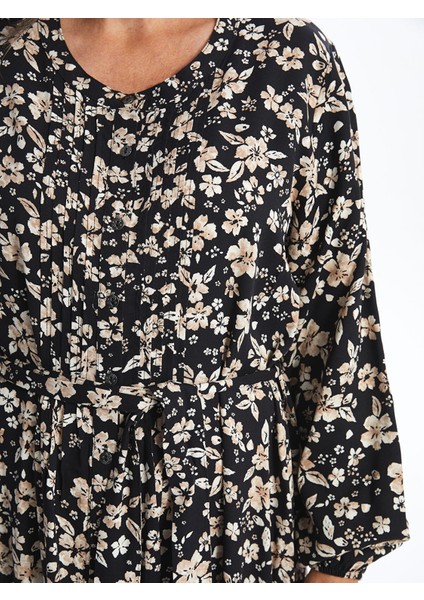 Yeni Sezon Bisiklet Yaka Çiçekli Uzun Kollu Elbise modelleri