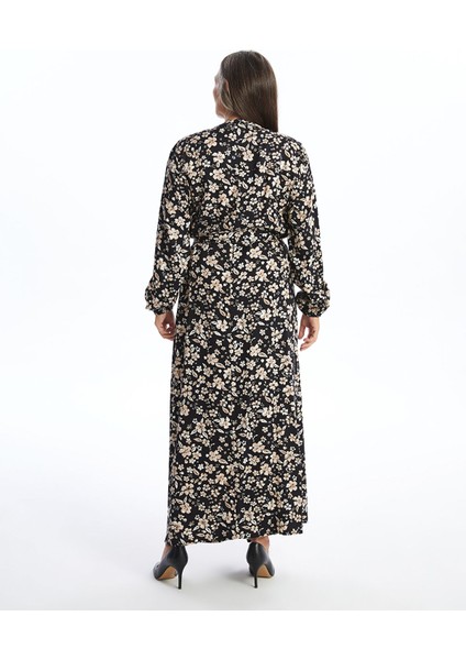 Yeni Sezon Bisiklet Yaka Çiçekli Uzun Kollu Elbise fırsatları