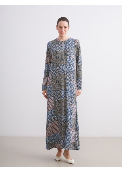 Yeni Sezon Bisiklet Yaka Desenli Elbise