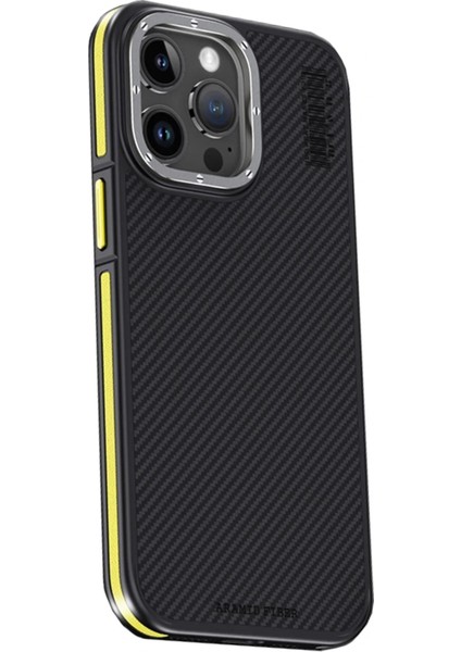 iPhone 15 Pro Max Kılıf Aramid 600D Kevlar Karbon Fiber Magsafe Kapak - Sarı