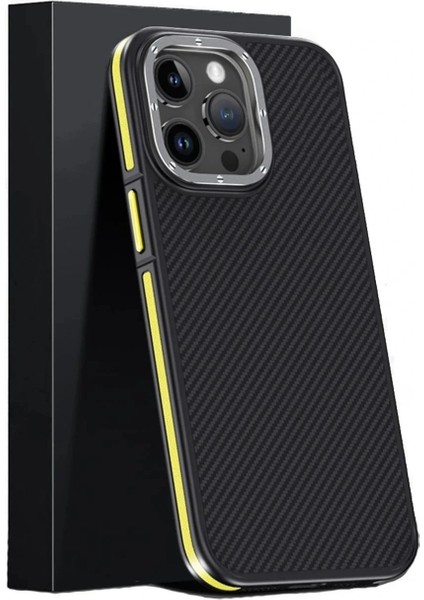 iPhone 15 Pro Max Kılıf Aramid 600D Kevlar Karbon Fiber Magsafe Kapak - Sarı fiyatları
