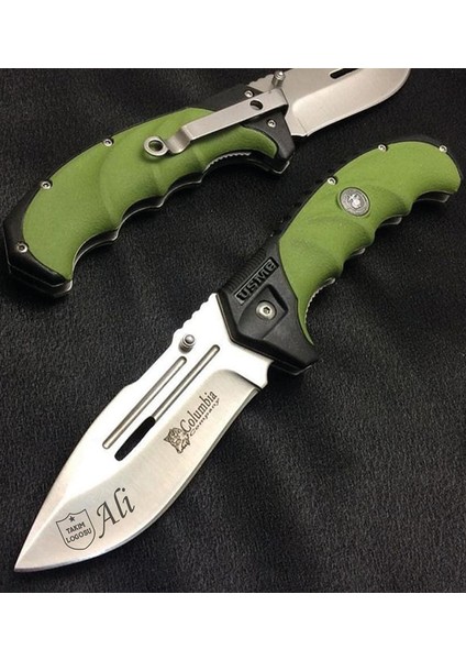 Kişiye Özel Isimli Columbia Takım Baskılı G10 Çakı FST-4007-A 22 cm Paslanmaz Kamp Cep Av Bıçağı