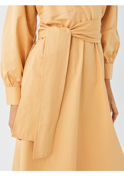 Yeni Sezon Kruvaze Yaka Düz Uzun Kollu Poplin Elbise fırsatları