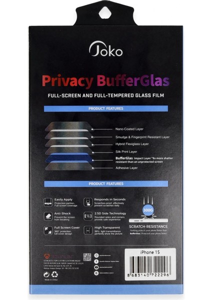 iPhone 15 Pro Buffer Hayalet Cam Ekran Koruyucu - Siyah fiyatları