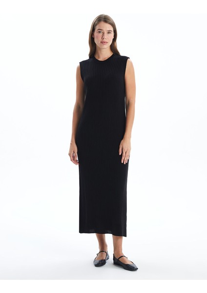 Yeni Sezon Kadın Bisiklet Yaka Düz Triko Elbise