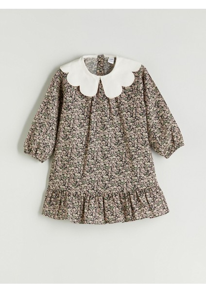 Yeni Sezon Bebe Yaka Çiçekli Kız Çocuk Elbise