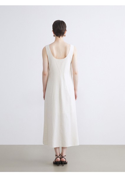 Yeni Sezon U Yaka A Kesim Keten Karışımlı Elbise fırsatları