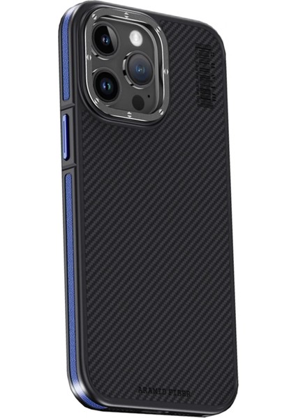 iPhone 15 Pro Max Kılıf Aramid 600D Kevlar Karbon Fiber Magsafe Kapak - Lacivert