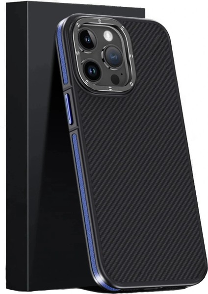 iPhone 15 Pro Max Kılıf Aramid 600D Kevlar Karbon Fiber Magsafe Kapak - Lacivert fiyatları