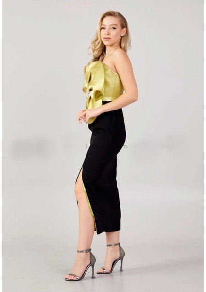 Straplez Çiftrenkli Midi Boy Kına ve Party Elbisesi fiyatları